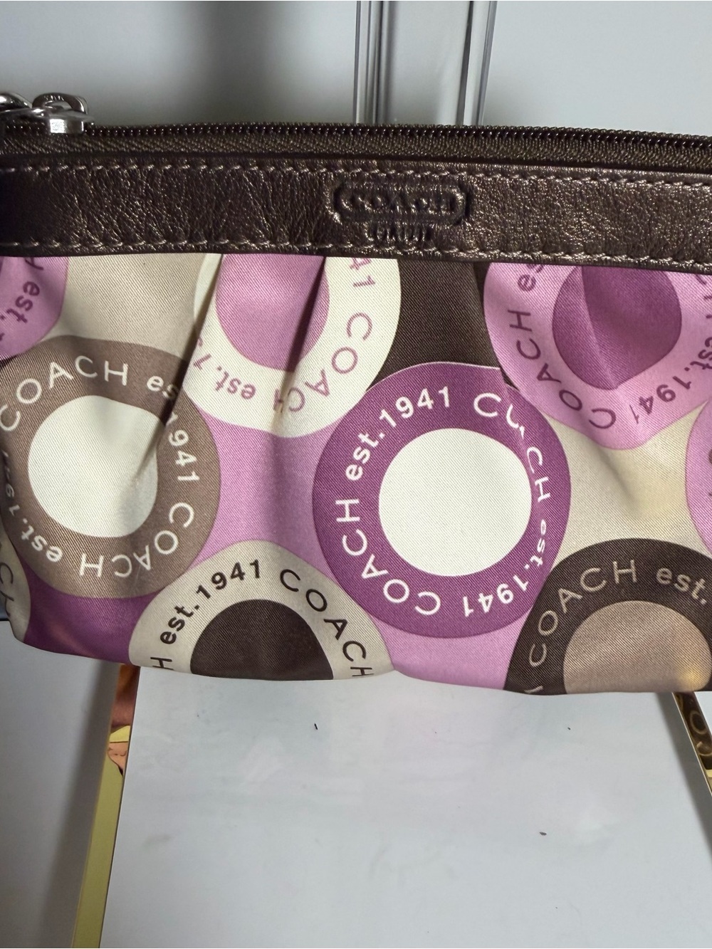 Coach Pink, Brown & Cream Logo Wristlet